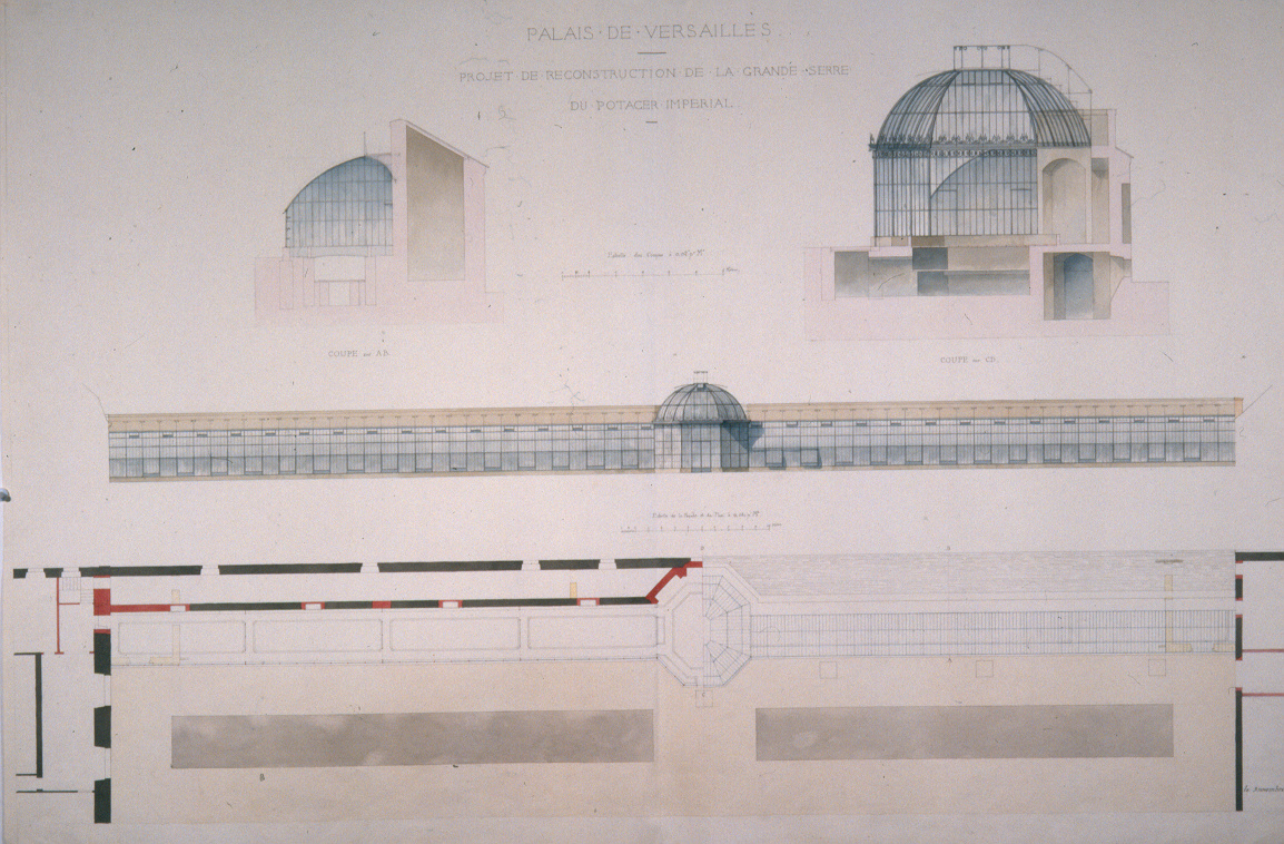 Palais de Versailles. Projet de reconstruction de la grande serre du Potager Impérial (intitulé d&rsquo;origine)