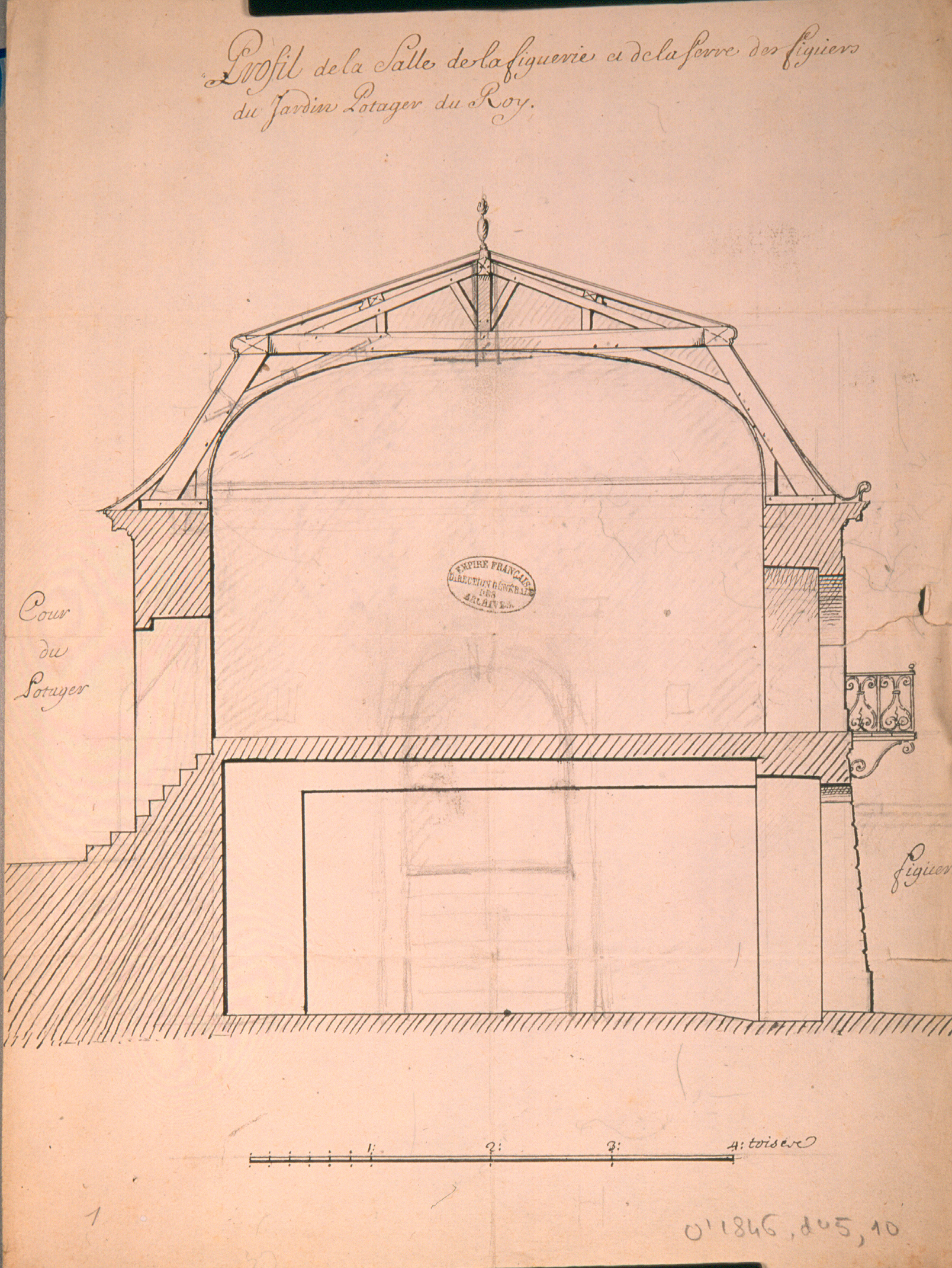 Profil de la salle de la figuerie et de la ferme des figuiers du jardin potager du Roy (intitulé d&rsquo;origine)
