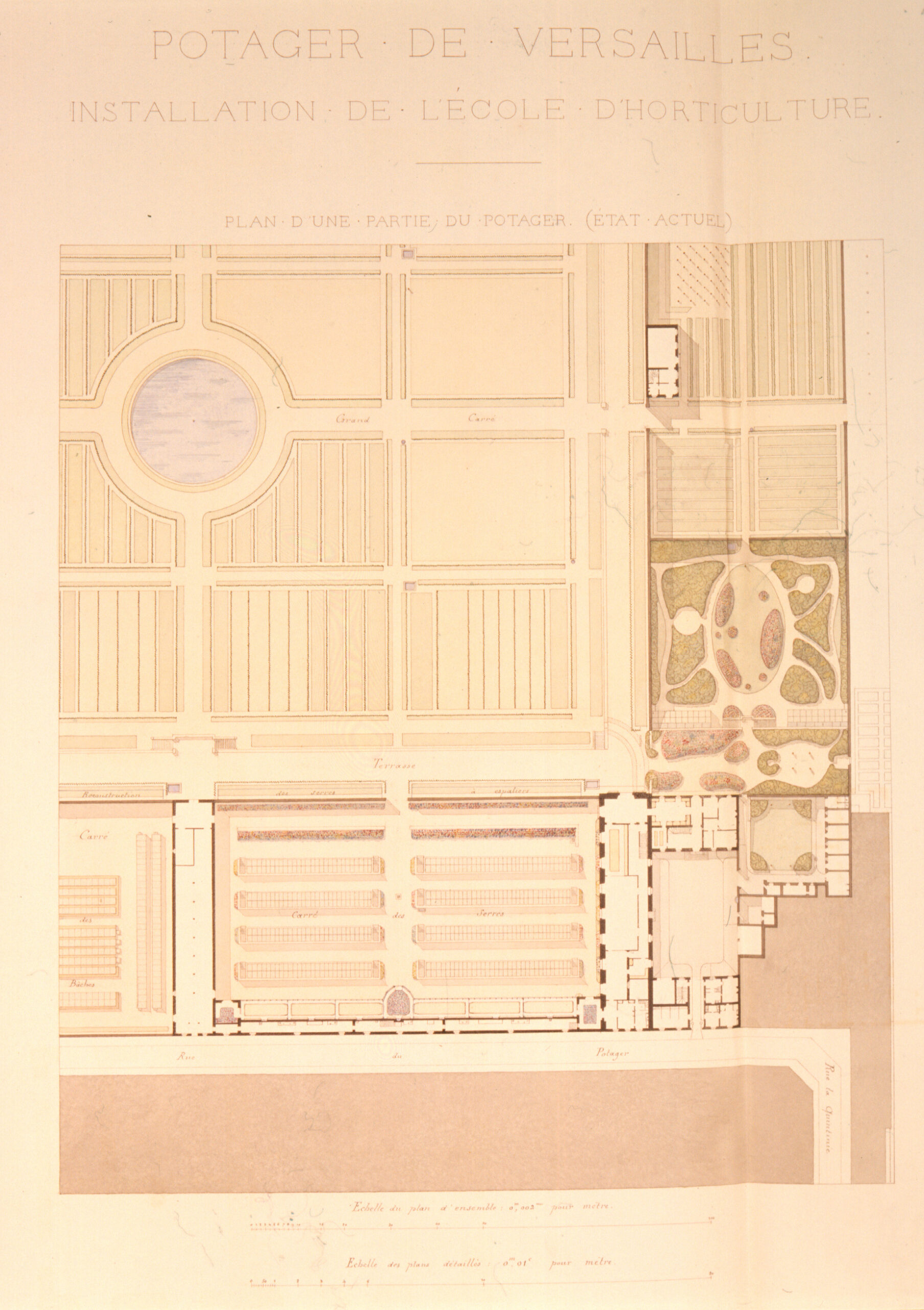 Potager de Versailles. Installation de l&rsquo;école d&rsquo;Horticulture. Plan d&rsquo;une partie du potager, état actuel (intitulé d&rsquo;origine)